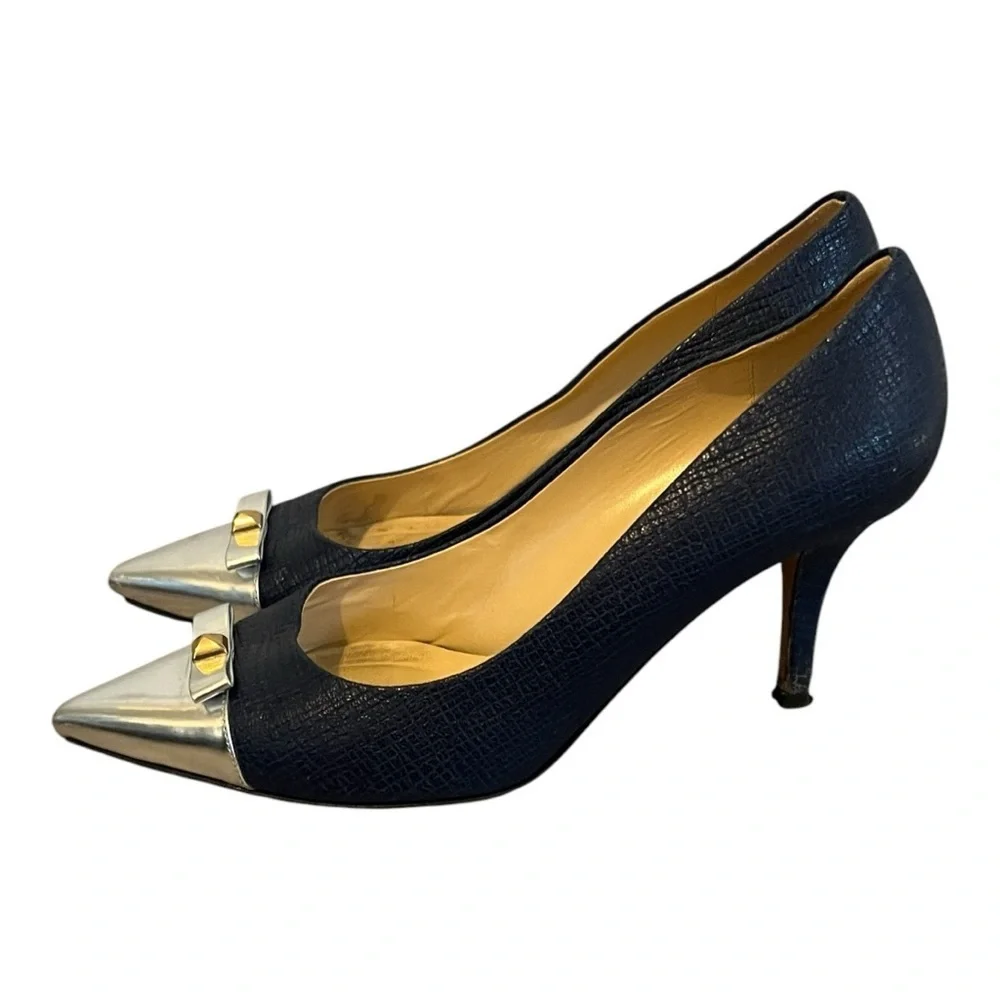 kate spade Black Pumps with Silver Pointed Toe & Bow Accent